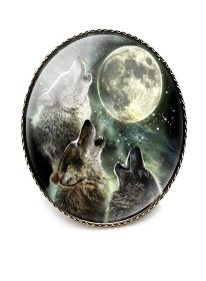 vmcoatdu Round 1 Inch Wolf Head Pin Cute Brooch Metal and Glass Revivalism Style Souvenir Badge Brooch for Hat Clothes Backpack (Wolf Head E) - Image 1